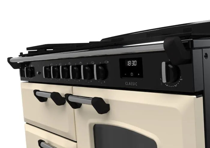 Rangemaster Classic Deluxe 110cm Dual Fuel Range Cooker - Pale Cream & Chrome | CLDLO110DFPPCR/CM1