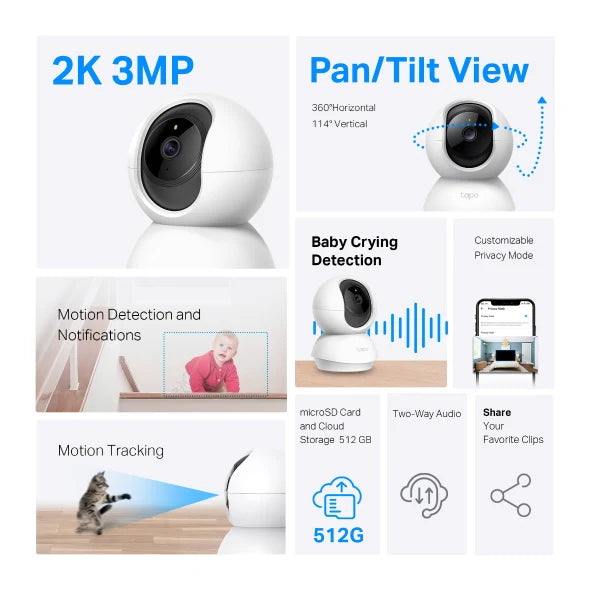 Tapo Pan/Tilt Home Security Wi-Fi Camera | TAPOC210P2