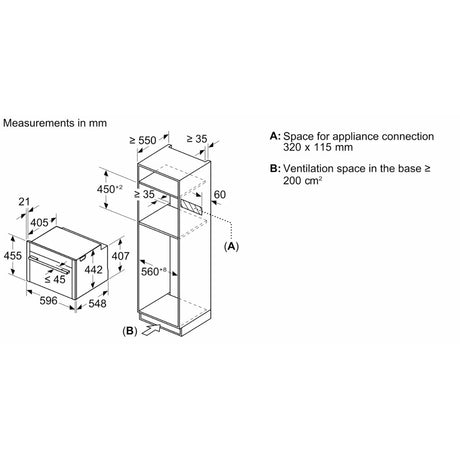 Neff N70 compact oven, dimensions diagram