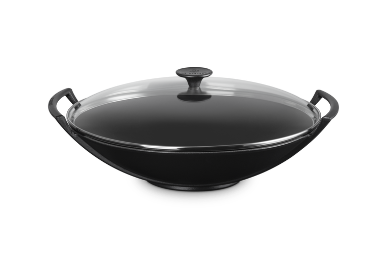 Le Creuset 36cm Cast Iron Wok & Glass Lid - Satin Black | 25304360000460