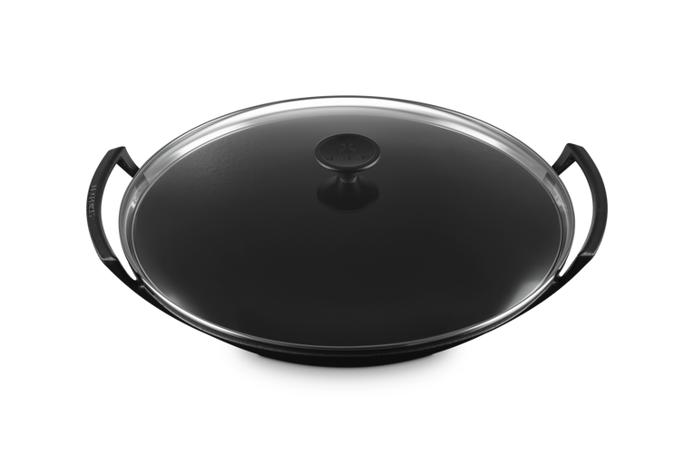 Le Creuset 36cm Cast Iron Wok & Glass Lid - Satin Black | 25304360000460