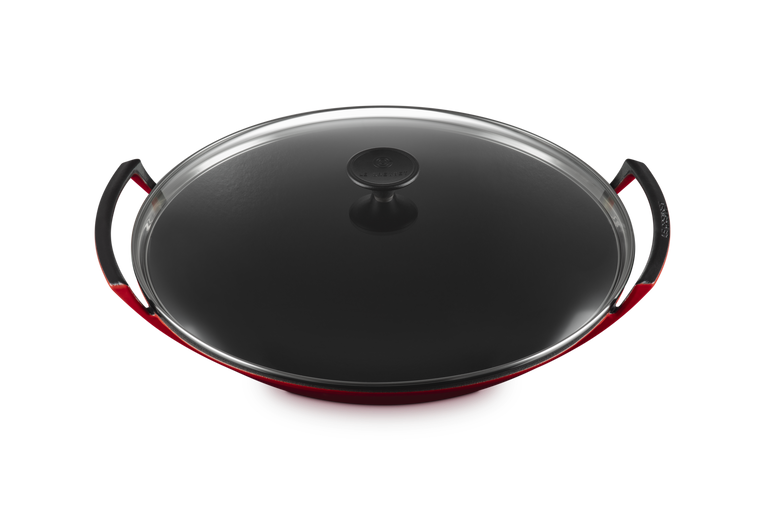 Le Creuset 36cm Cast Iron Wok & Glass Lid - Cerise | 25304360600460