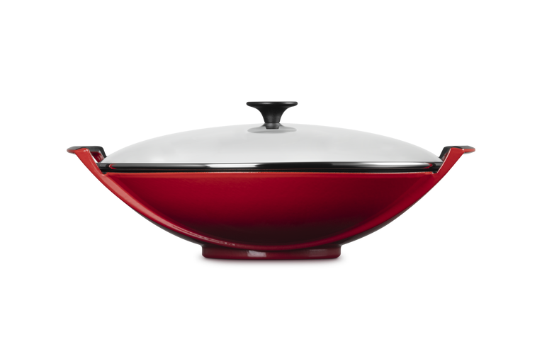 Le Creuset 36cm Cast Iron Wok & Glass Lid - Cerise | 25304360600460
