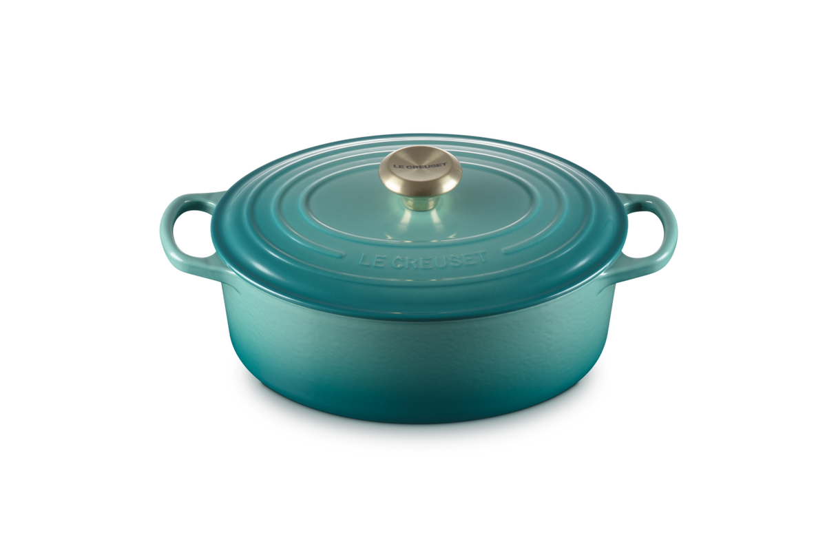 Le Creuset Signature 27cm Cast Iron Oval Casserole - Bleu Riviera | 21178270994450