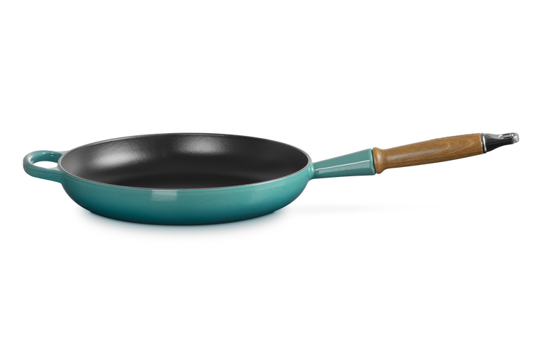 Le Creuset 28cm Cast Iron Frying Pan with Wooden Handle - Bleu Riviera | 20258280990422