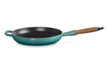 Le Creuset 28cm Cast Iron Frying Pan with Wooden Handle - Bleu Riviera | 20258280990422