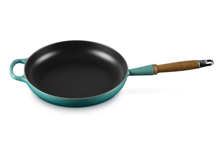 Le Creuset 28cm Cast Iron Frying Pan with Wooden Handle - Bleu Riviera | 20258280990422