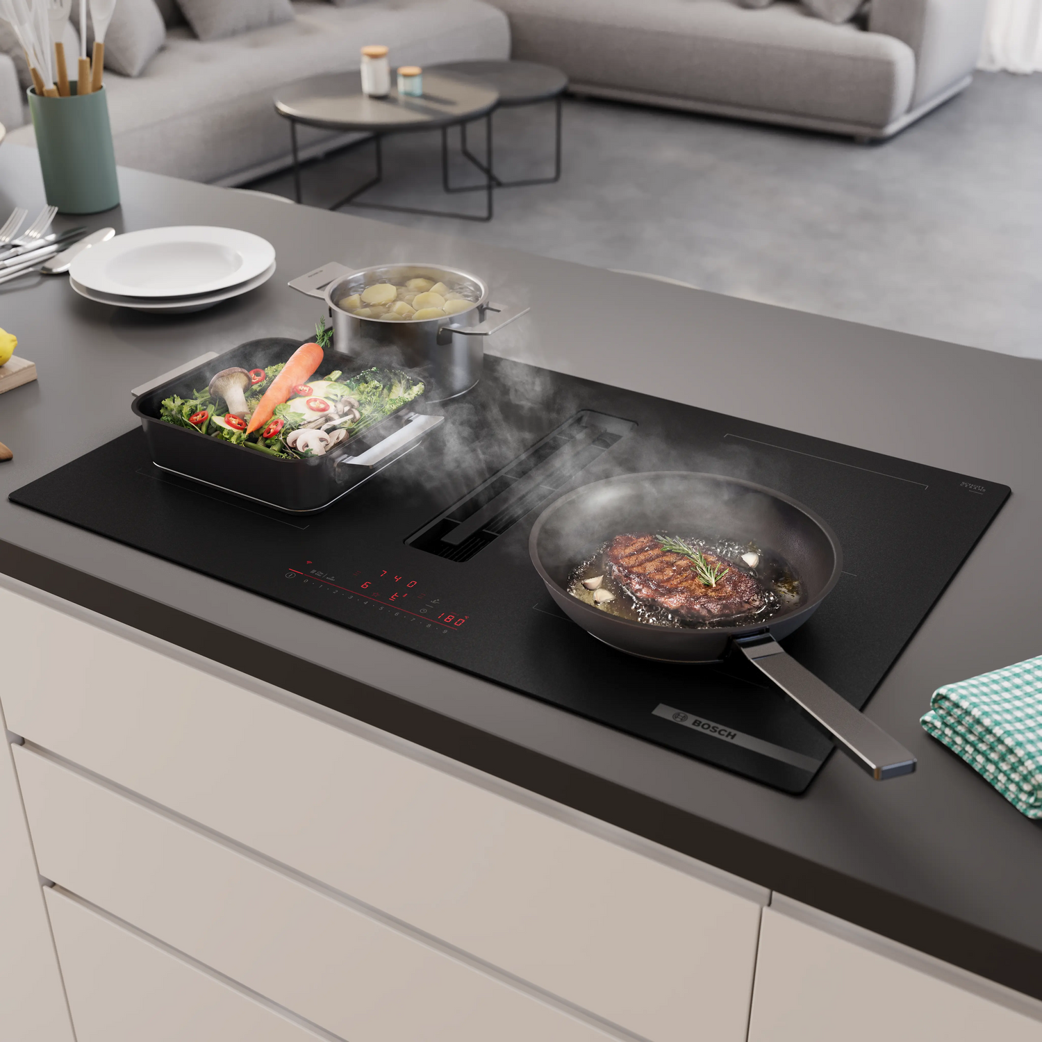 Bosch Series 6 Induction hob with integrated ventilation system 80cm | PVQ81AH26E
