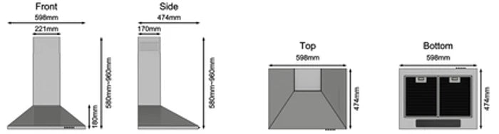 Cata 60cm Chimney Hood S/Steel UBSCH60SS