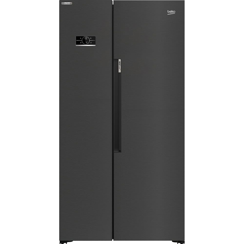 ASL1442VPZ Beko American style fridge freezer in black steel, front view