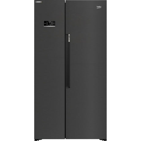 ASL1442VPZ Beko American style fridge freezer in black steel, front view