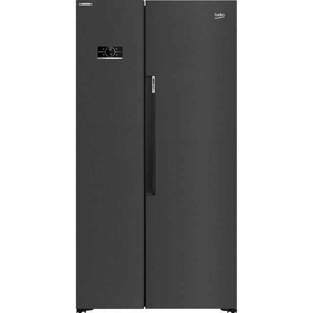 ASL1442VPZ Beko American style fridge freezer in black steel, front view