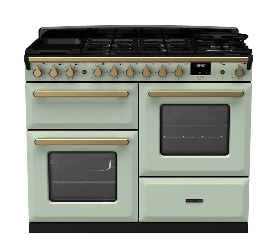 Rangemaster Estel Deluxe 110cm Dual Fuel Range Cooker - Mint & Brass | ESDLO110DFPMNT/AB1