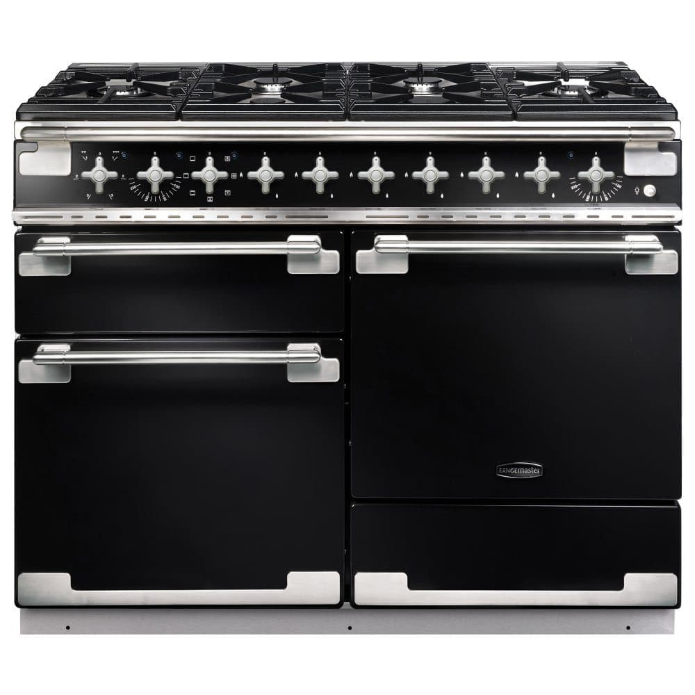 Rangemaster Elise Luxe 110cm Dual Fuel Range Cooker - Black & Brass | ELS110DFFGB/