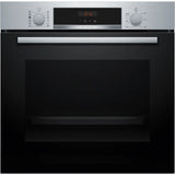 A black Bosch Series 4 built-in oven with a digital display and control knobs.