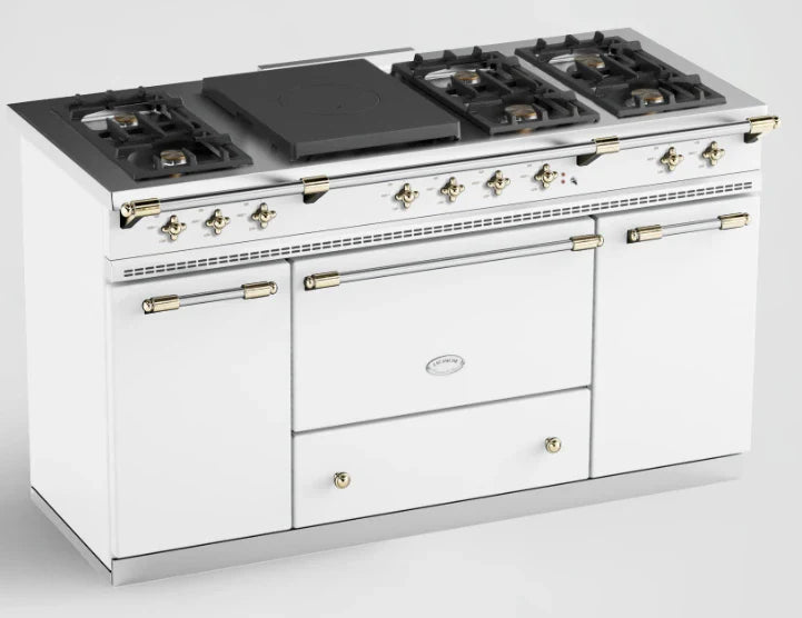 Lacanche Classic 150cm Dual Fuel Range Cooker - White & Brass | LCF1532CTCT