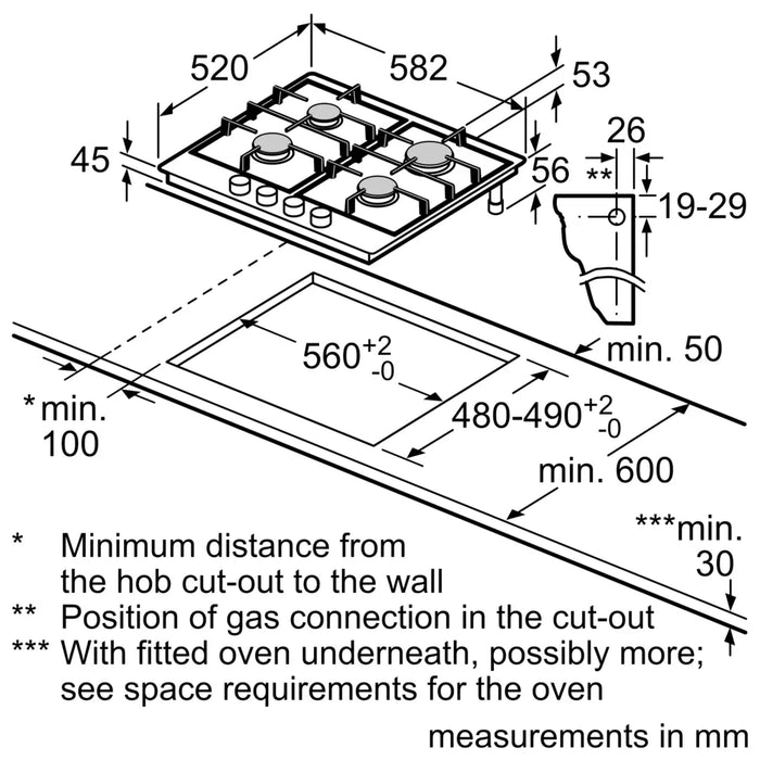 Bosch Series 6 60cm Gas Hob Brushed Steel PCP6A5B90