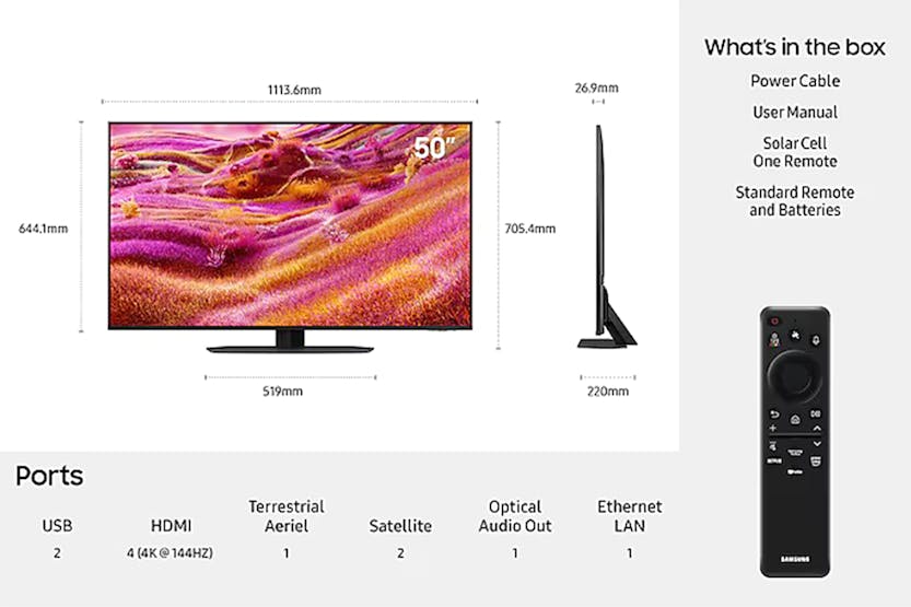 Samsung QN90F 50" 4K HDR Neo QLED Smart TV (2025) | QE50QN90FATXXU