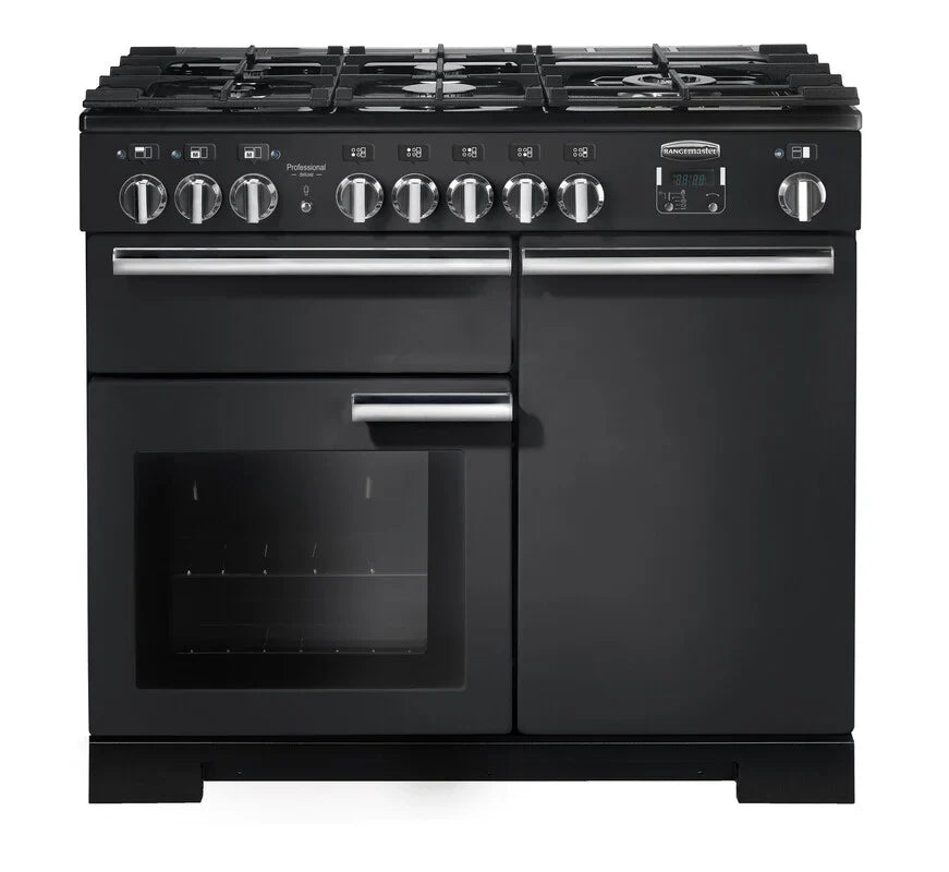 Rangemaster Professional Deluxe 100cm Dual Fuel Range Cooker - Charcoal Black & Chrome | PDL100DFFCB/C