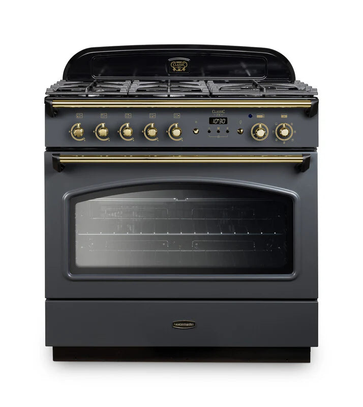 Rangemaster Classic FX 90cm Dual Fuel Range Cooker - Slate & Brass | CLAS90FXDFFSL/B