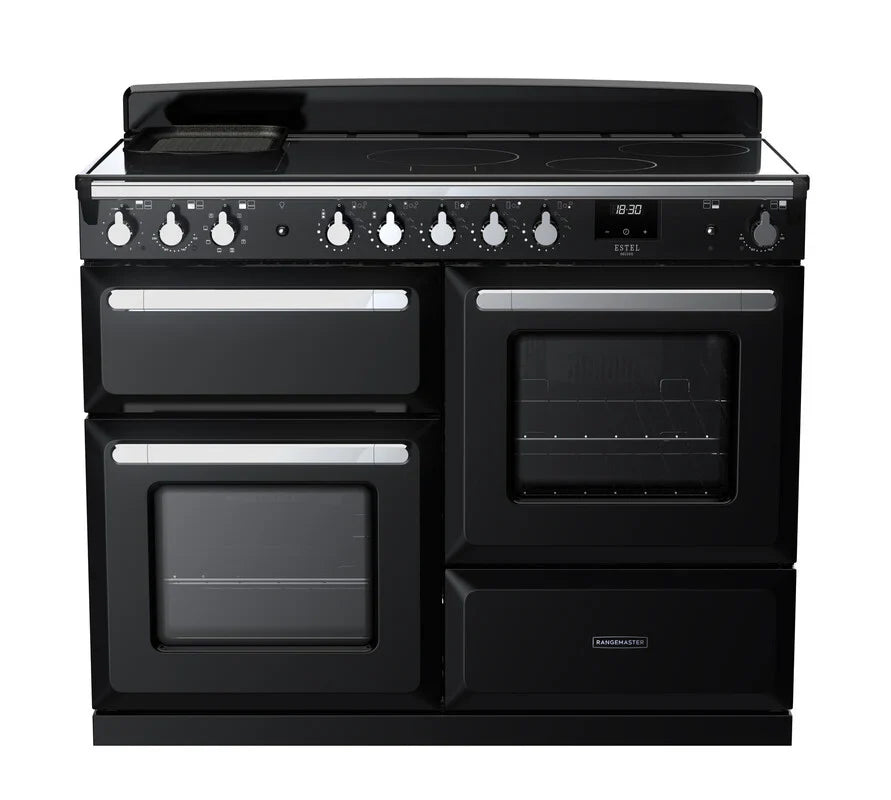 Rangemaster Estel 110cm Induction Range Cooker - Glossy Black & Chrome | ESDLO110EIPGBL/CM1
