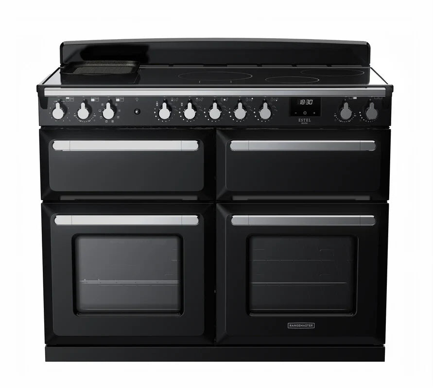 Rangemaster Estel 110cm Induction Range Cooker (Slow Cook) - Glossy Black & Chrome | ESDLB110EIPGBL/CM1
