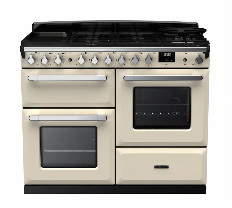 Rangemaster Estel 110cm Dual Fuel Range Cooker - Pale Cream & Chrome | ESDLO110DFPPCR/CM1