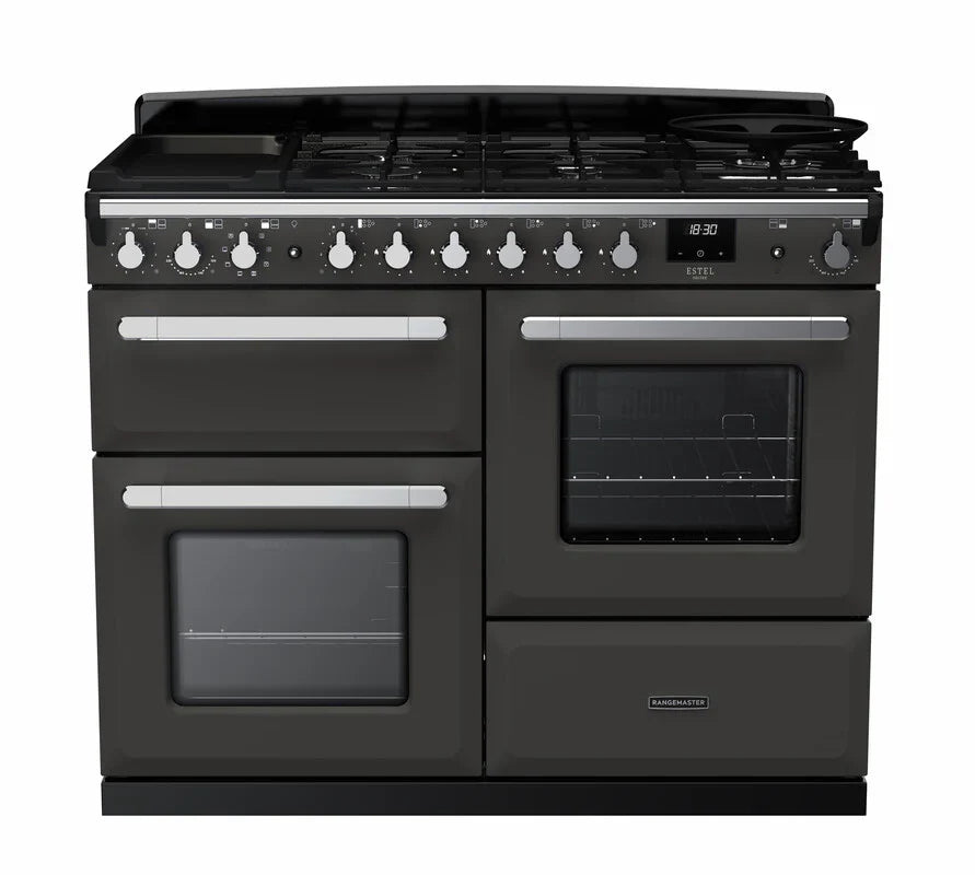 Rangemaster Estel 110cm Dual Fuel Range Cooker - Slate & Chrome | ESDLO110DFPSLT/CM1