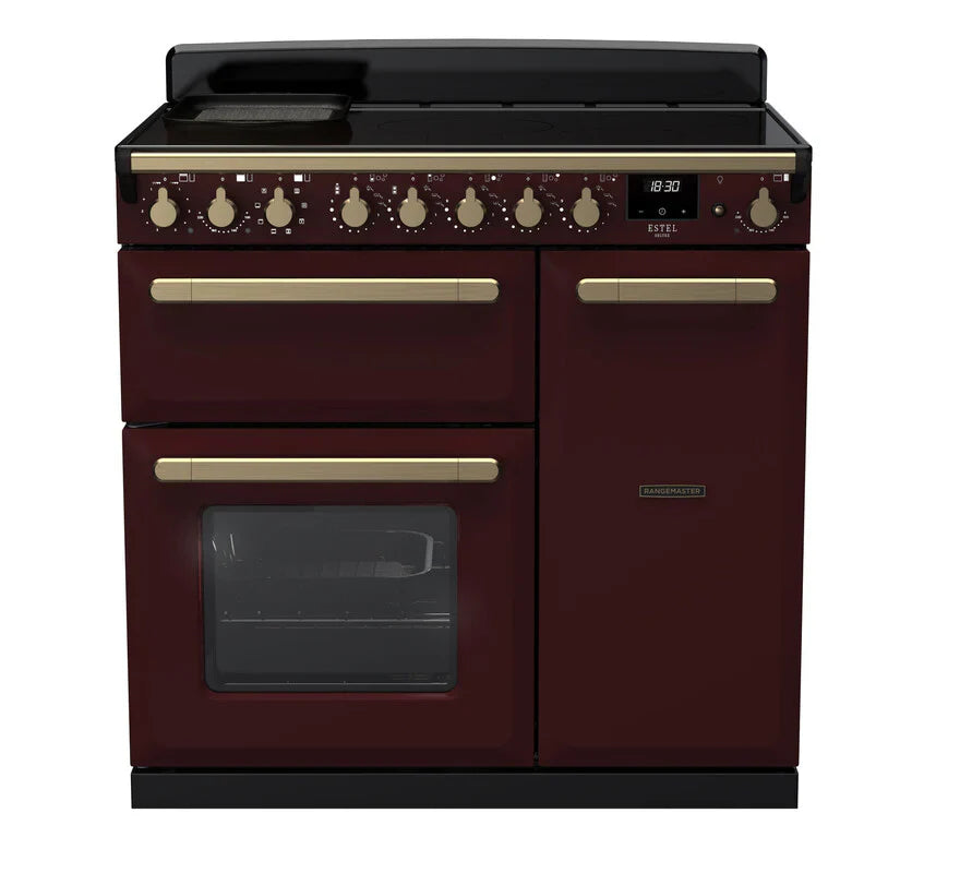 Rangemaster Estel 90cm Induction Range Cooker - Bordeaux & Brass | ESDL90EIPBOR/AB1