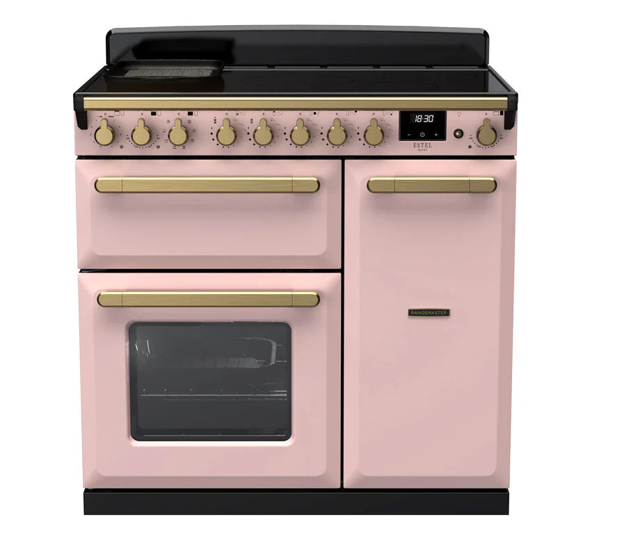 Rangemaster Estel 90cm Induction Range Cooker - Pale Pink & Brass | ESDL90EIPPPK/AB1