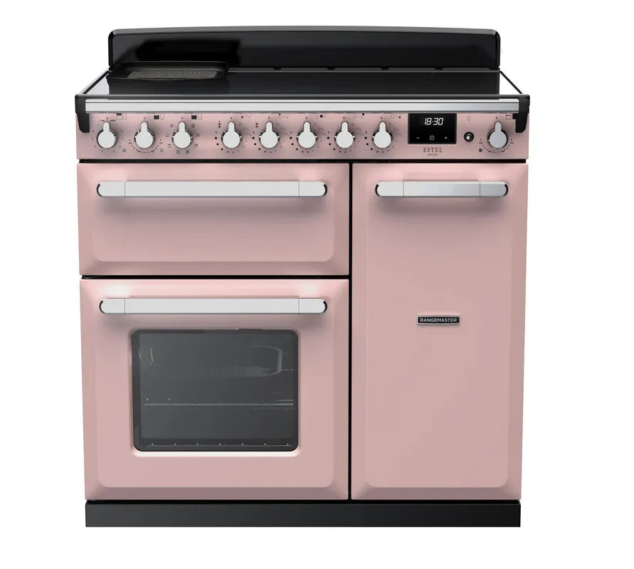 Rangemaster Estel 90cm Induction Range Cooker - Pale Pink & Chrome | ESDL90EIPPPK/CM1