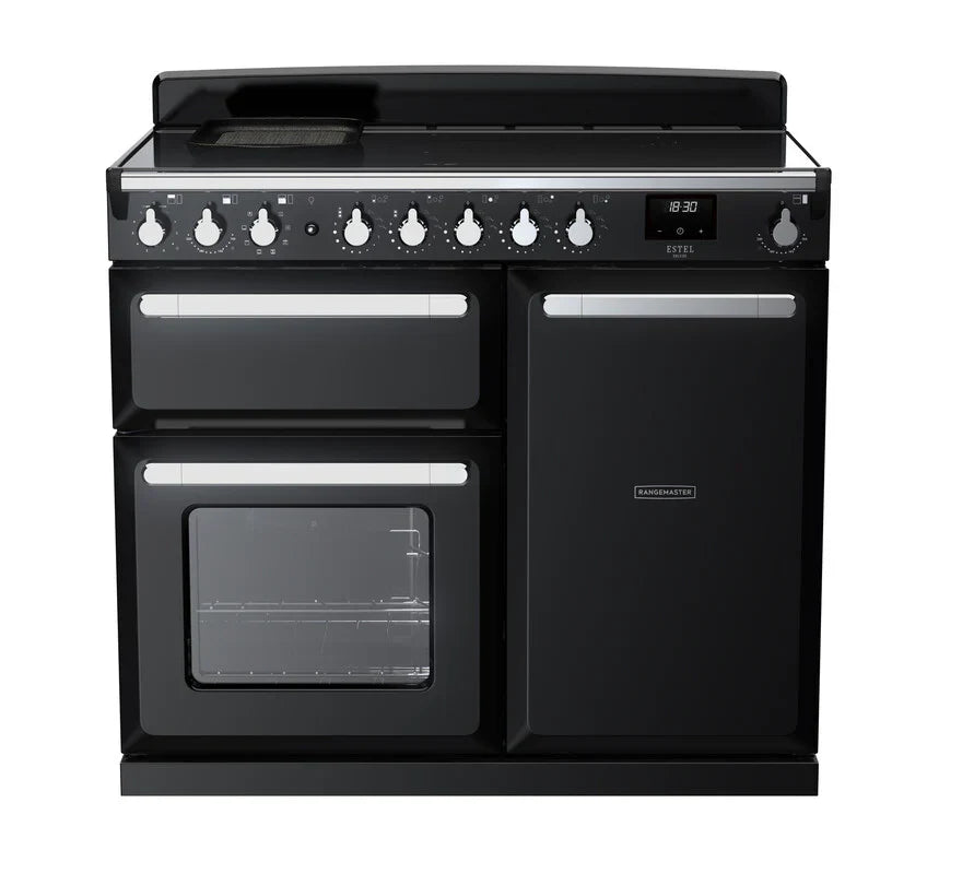 Rangemaster Estel 100cm Induction Range Cooker - Glossy Black & Chrome | ESDL100EIPGBL/CM1