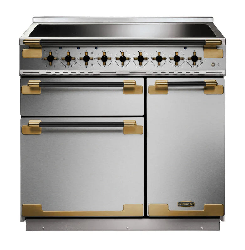 Rangemaster Elise 90cm Induction Range Cooker Black Edition - Stainless Steel & Brass | ELS90EISS/BE