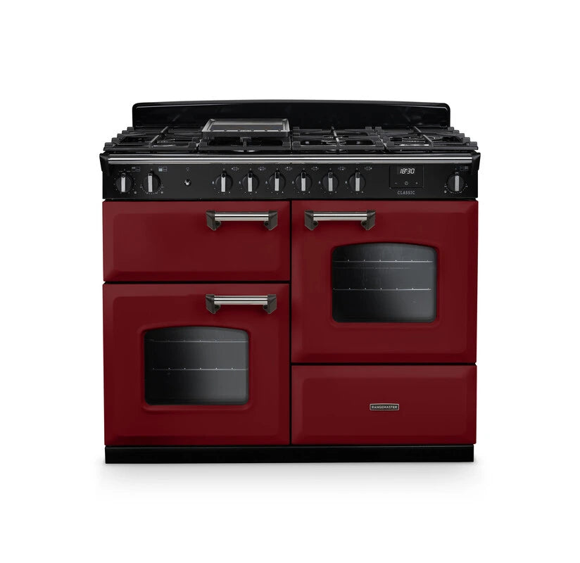Rangemaster Classic 110cm Dual Fuel Range Cooker - Bordeaux & Chrome | CLO110DFPBOR/CM1