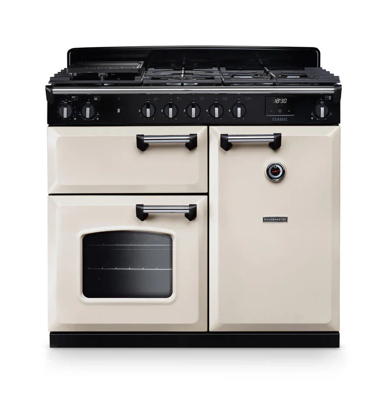 Rangemaster Classic 100cm Dual Fuel Range Cooker - Pale Cream & Chrome | CL100DFPPCR/CM1