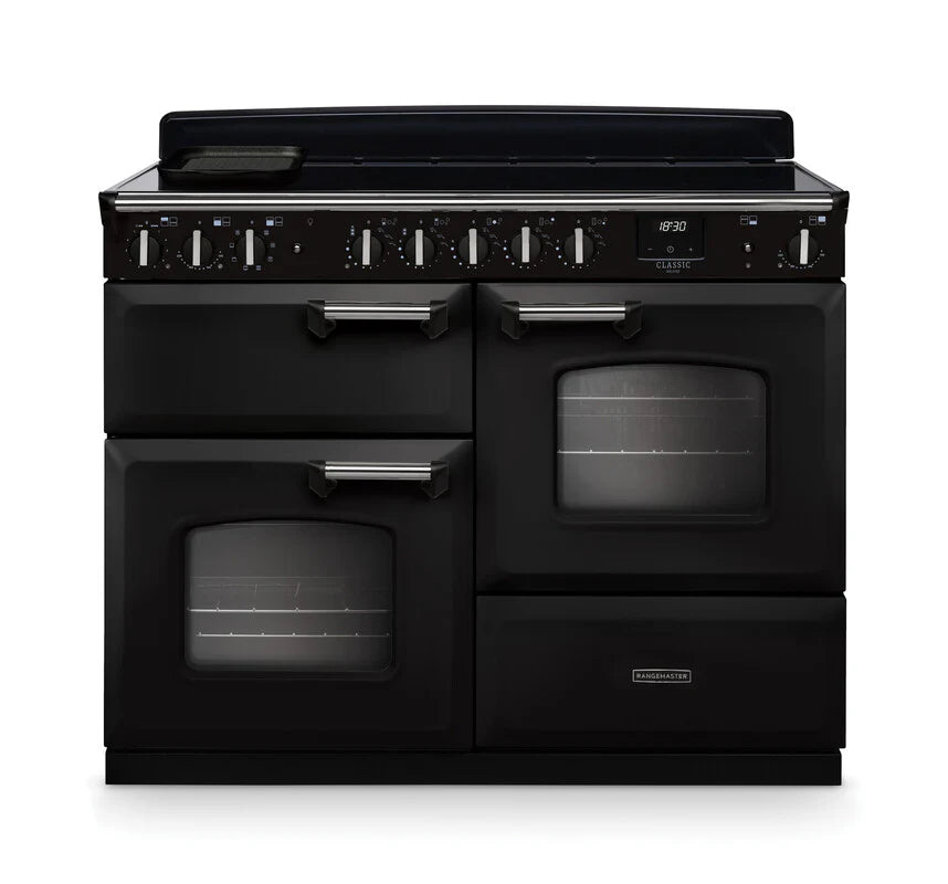 Rangemaster Classic Deluxe 110cm Induction Range Cooker - Charcoal Black & Chrome | CLDLO110EIPCBL/CM1