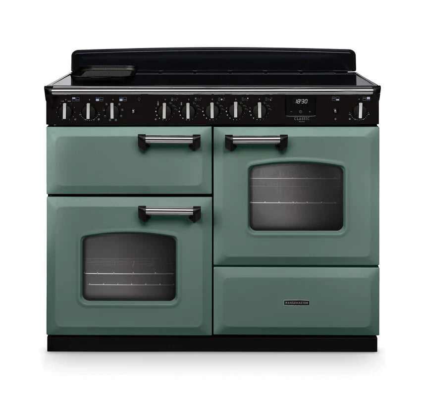 Rangemaster Classic Deluxe 110cm Induction Range Cooker - Mineral Green & Chrome | CLDLO110EIPMGR/CM1