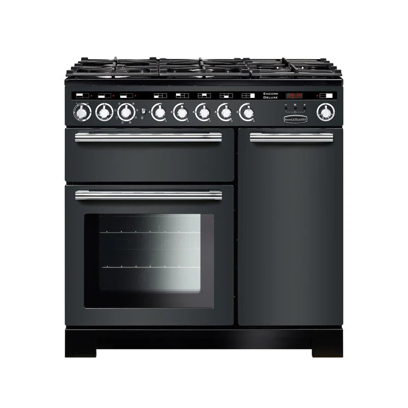 Rangemaster Encore 90cm Dual Fuel Range Cooker - Slate & Chrome | EDL90DFFSL/C