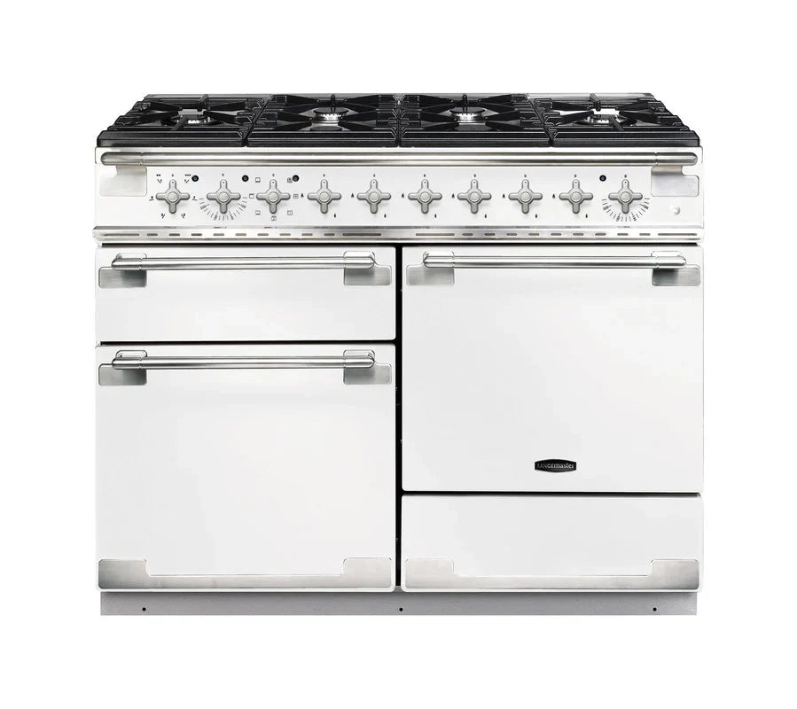 Rangemaster Elise 110cm Dual Fuel Range Cooker - White & Brushed Nickel | ELS110DFFWH/