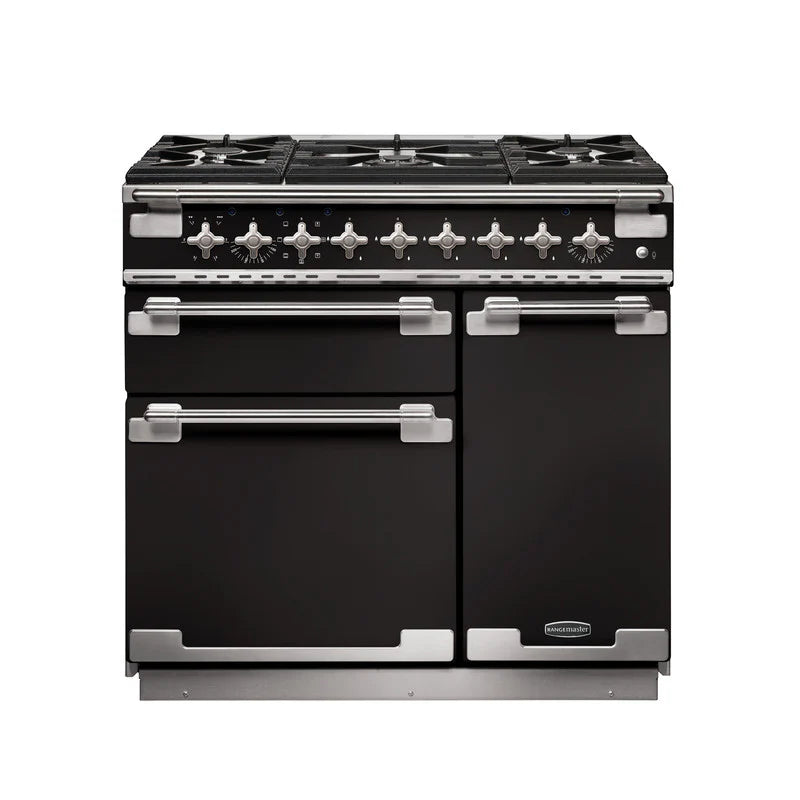 Rangemaster Elise 90cm Dual Fuel Range Cooker - Black & Brushed Nickel | ELS90DFFGB/