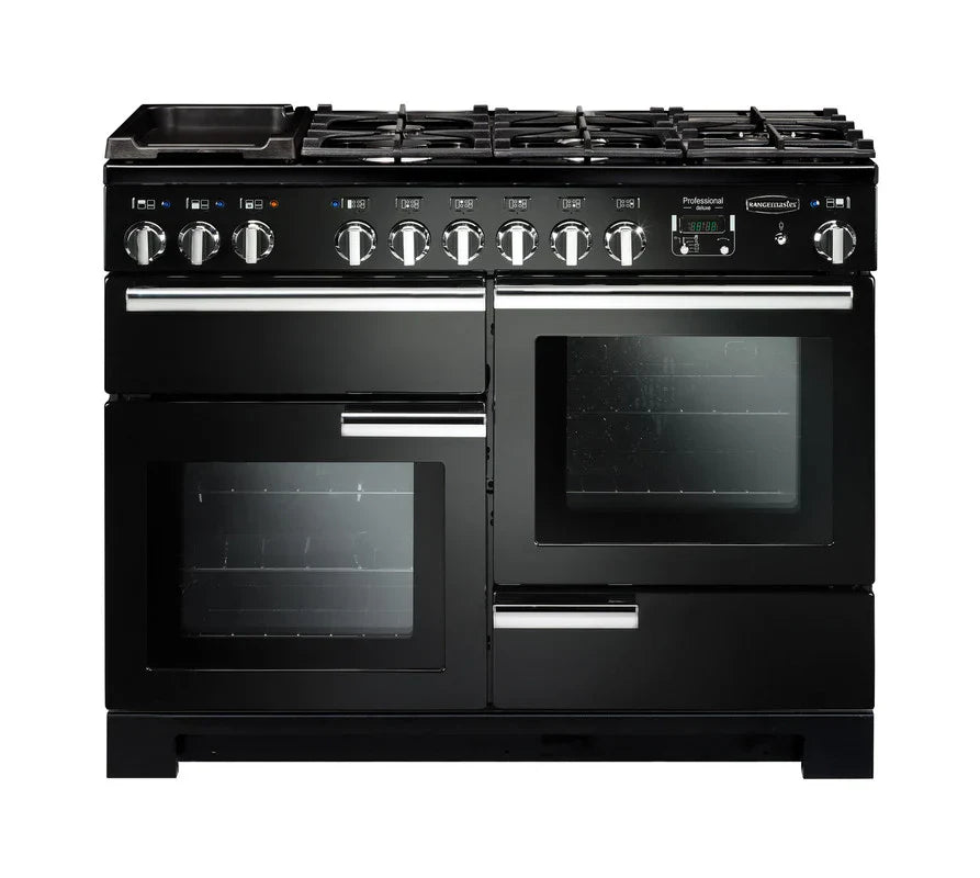Rangemaster Professional Deluxe 110cm Dual Fuel Range Cooker - Black & Chrome | PDL110DFFGB/C