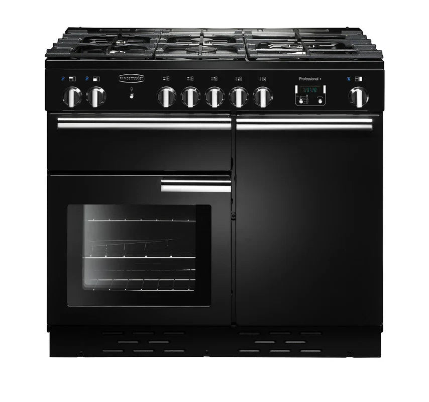 Rangemaster Professional+ 100cm Dual Fuel Range Cooker - Black & Chrome | PROP100DFFGB/C