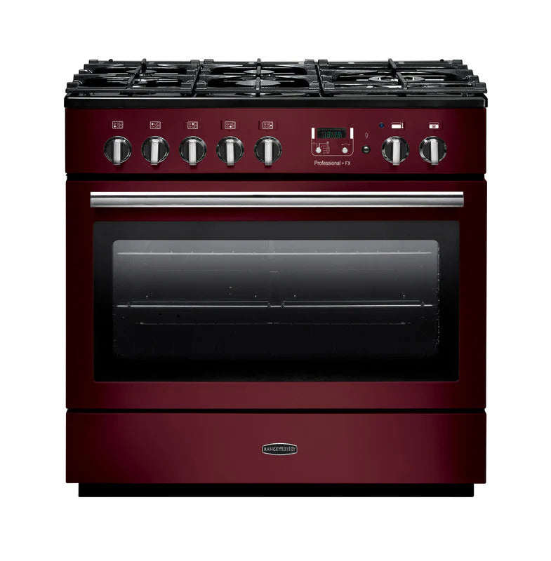 Rangemaster Professional+ FX 90cm Dual Fuel Range Cooker - Cranberry & Chrome | PROP90FXDFFCY/C