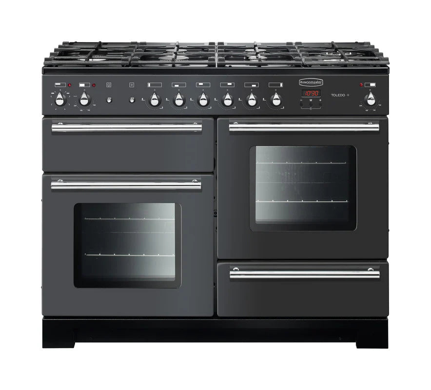 Rangemaster Toledo+ 110cm Dual Fuel Range Cooker - Slate & Chrome | TOLP110DFFSL/C
