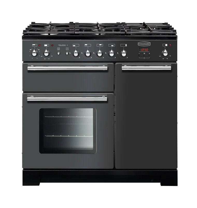Rangemaster Toledo+  90cm Dual Fuel Range Cooker - Slate & Chrome | TOLP90DFFSL/C