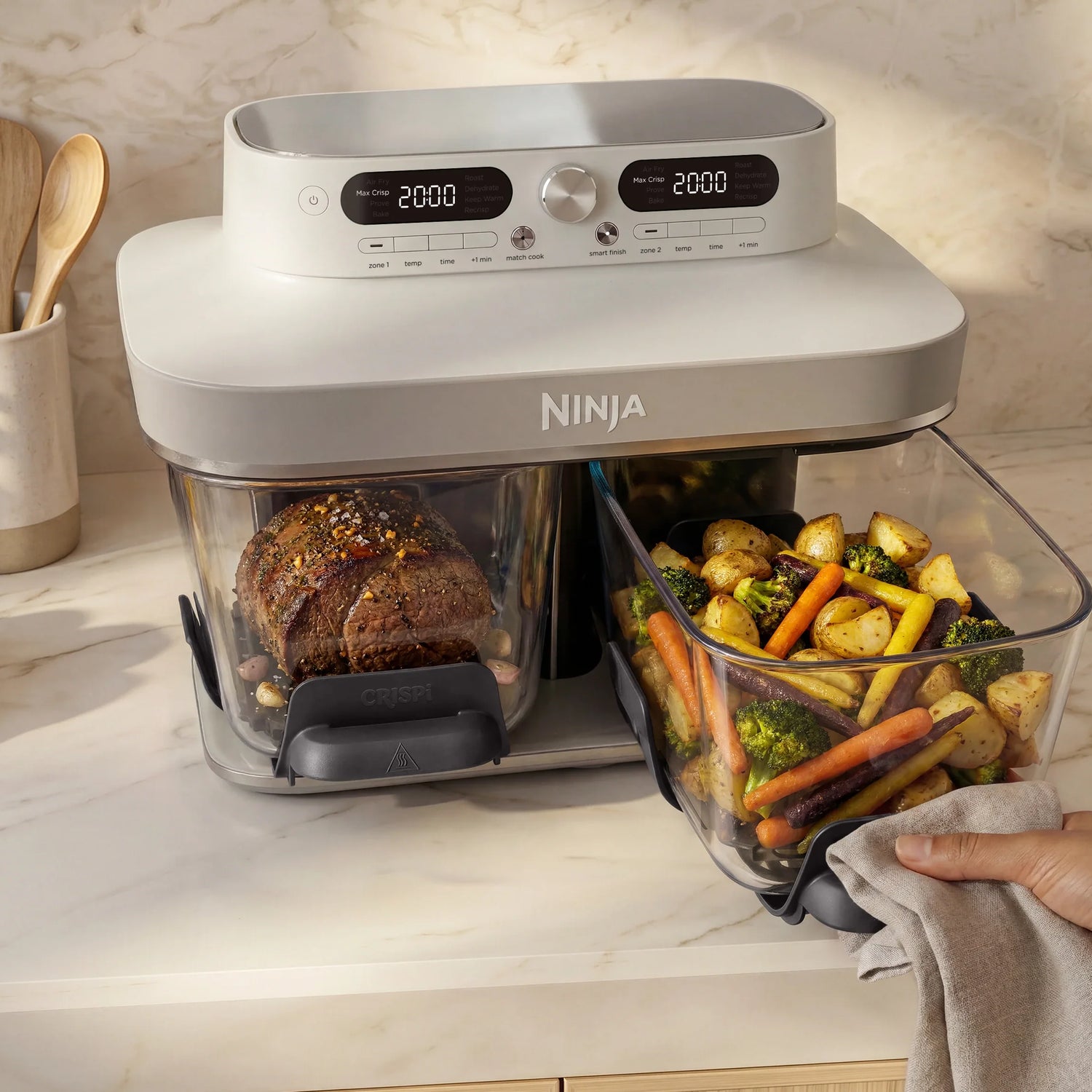 Ninja CRISPi DualZone 8-Function Glass Air fryer - Bone | DD102UKIV2