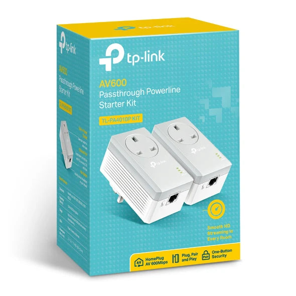 TP Link Passthrough Powerline 600 Starter Kit - 1 Port | TL-PA4010PKIT
