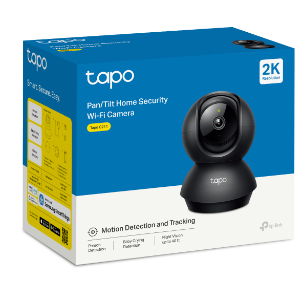 Tapo Pan/Tilt Home Security Wi-Fi Camera - Black | TAPOC211