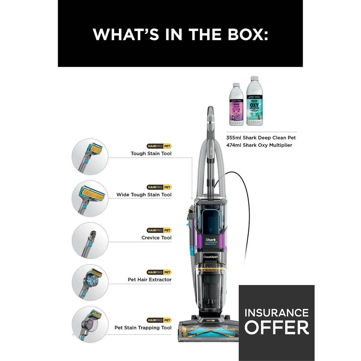 Shark CarpetXpert HairPro Pet Deep Carpet Cleaner with Built-In StainStriker EX300UK