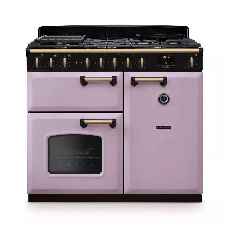 Rangemaster Classic Deluxe 100cm Dual Fuel Range Cooker - Heather & Brass | CLDL100DFPHTH/AB1